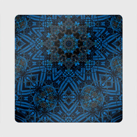 Магнит виниловый Квадрат с принтом Черно-синяя мандала .  в Санкт-Петербурге, полимерный материал с магнитным слоем | размер 9*9 см, закругленные углы | калейдоскоп | круглый | модный | орнамент | синий | современный | темно синий | этнический