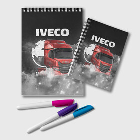 Блокнот с принтом Iveco truck в Санкт-Петербурге, 100% бумага | 48 листов, плотность листов — 60 г/м2, плотность картонной обложки — 250 г/м2. Листы скреплены удобной пружинной спиралью. Цвет линий — светло-серый
 | iveco | iveco truck | iveco грузовик | truck | trucks | грузовик | грузовики | дальнобои | дальнобой | дальнобойщик | ивеко | ивеко грузовик | фура | фуры