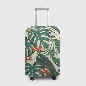 Чехол для чемодана 3D с принтом Тропический паттерн в Санкт-Петербурге, 86% полиэфир, 14% спандекс | двустороннее нанесение принта, прорези для ручек и колес | азия | акварель | акварельный | банановые листья | ботанический | винтажный | зеленый | иллюстрация | лес | летний | лето | монстера | оранжевый | отпуск | пальмовые листья | стрелиция | тропики