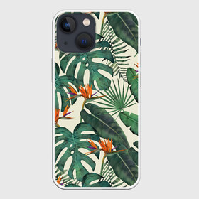 Чехол для iPhone 13 mini с принтом Тропический паттерн в Санкт-Петербурге,  |  | азия | акварель | акварельный | банановые листья | ботанический | винтажный | зеленый | иллюстрация | лес | летний | лето | монстера | оранжевый | отпуск | пальмовые листья | стрелиция | тропики