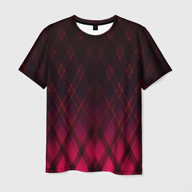 Мужская футболка 3D с принтом Геометрический градиентный фон в Санкт-Петербурге, 100% полиэфир | прямой крой, круглый вырез горловины, длина до линии бедер | абстрактный | вишневый | геометрический | градиентный | клетка | красный | модный | плед | современный