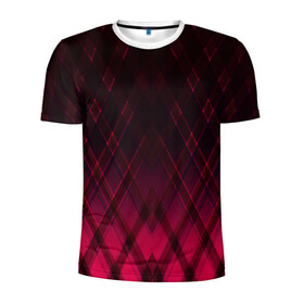 Мужская футболка 3D спортивная с принтом Геометрический градиентный фон в Санкт-Петербурге, 100% полиэстер с улучшенными характеристиками | приталенный силуэт, круглая горловина, широкие плечи, сужается к линии бедра | Тематика изображения на принте: абстрактный | вишневый | геометрический | градиентный | клетка | красный | модный | плед | современный
