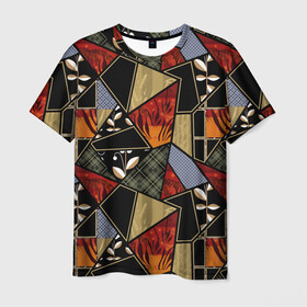 Мужская футболка 3D с принтом Разноцветные заплатки  в Санкт-Петербурге, 100% полиэфир | прямой крой, круглый вырез горловины, длина до линии бедер | Тематика изображения на принте: flaps | patchwork | деревенский | заплатки | модный | популярный | пэчворк | разноцветный | рустик | этнический