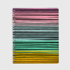 Тетрадь с принтом Модный полосатый узор  в Санкт-Петербурге, 100% бумага | 48 листов, плотность листов — 60 г/м2, плотность картонной обложки — 250 г/м2. Листы скреплены сбоку удобной пружинной спиралью. Уголки страниц и обложки скругленные. Цвет линий — светло-серый
 | желтый | модный | молодежный | разноцветные линии | разноцветный полосатый | розовый | салатовый | современный