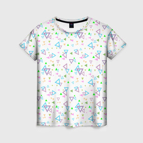 Женская футболка 3D с принтом Детский абстрактный узор  в Санкт-Петербурге, 100% полиэфир ( синтетическое хлопкоподобное полотно) | прямой крой, круглый вырез горловины, длина до линии бедер | геометрические фигуры | детский | малышам | разноцветные треугольники | ретро