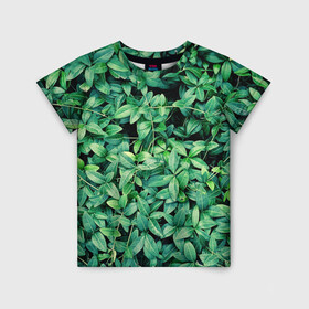 Детская футболка 3D с принтом Барвинок  в Санкт-Петербурге, 100% гипоаллергенный полиэфир | прямой крой, круглый вырез горловины, длина до линии бедер, чуть спущенное плечо, ткань немного тянется | Тематика изображения на принте: art | ветви. | зелень | листья | натуральное | природа | растение