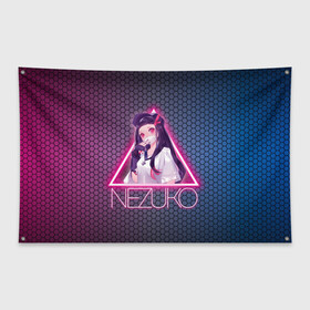Флаг-баннер с принтом Незуко Камадо в треугольнике  в Санкт-Петербурге, 100% полиэстер | размер 67 х 109 см, плотность ткани — 95 г/м2; по краям флага есть четыре люверса для крепления | demon slayer | kamado | kimetsu no aiba | nezuko | в треугольнике | камадо | клинок | незуко | неон | рассекающий демонов