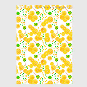 Скетчбук с принтом Лимонная карамель  в Санкт-Петербурге, 100% бумага
 | 48 листов, плотность листов — 100 г/м2, плотность картонной обложки — 250 г/м2. Листы скреплены сверху удобной пружинной спиралью | Тематика изображения на принте: детский | карамель | конфеты | лимон | лимонный узор | малышам | сладости | чупа чупс