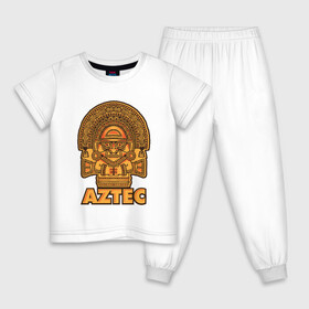 Детская пижама хлопок с принтом Aztec Ацтеки в Санкт-Петербурге, 100% хлопок |  брюки и футболка прямого кроя, без карманов, на брюках мягкая резинка на поясе и по низу штанин
 | Тематика изображения на принте: ацтеки | ацтекская империя | индеец | индейцы | символ | фигурка