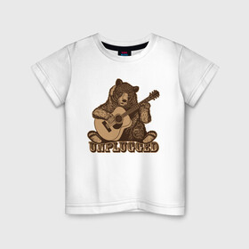 Детская футболка хлопок с принтом Медведь играет на гитаре в Санкт-Петербурге, 100% хлопок | круглый вырез горловины, полуприлегающий силуэт, длина до линии бедер | Тематика изображения на принте: гитара | медведь | медвежонок | миша | мишка | музыкант