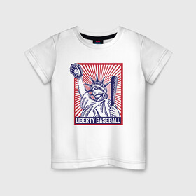 Детская футболка хлопок с принтом Бейсбол Liberty city в Санкт-Петербурге, 100% хлопок | круглый вырез горловины, полуприлегающий силуэт, длина до линии бедер | baseball | liberty | usa | бейсбол | либерти | либерти ситти
