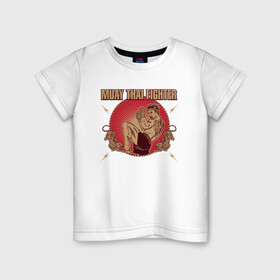 Детская футболка хлопок с принтом MUAY THAI FIGHTER в Санкт-Петербурге, 100% хлопок | круглый вырез горловины, полуприлегающий силуэт, длина до линии бедер | fighter | muay thai | боец | драки | карате | муай тай | мутай