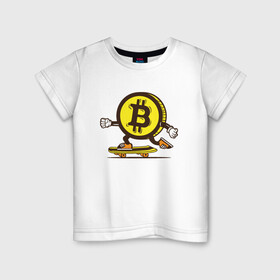 Детская футболка хлопок с принтом Биткоин на скейте в Санкт-Петербурге, 100% хлопок | круглый вырез горловины, полуприлегающий силуэт, длина до линии бедер | bitcoin | альткоин | битки | биткоин | биток | крипта | криптовалюта | монета | сатоши