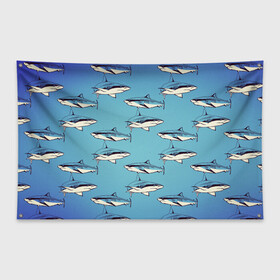 Флаг-баннер с принтом Акулы Паттерн в Санкт-Петербурге, 100% полиэстер | размер 67 х 109 см, плотность ткани — 95 г/м2; по краям флага есть четыре люверса для крепления | shark | акулы | иллюстрация | морские жители | морские обитатели | паттерн | рисунок | рыбы