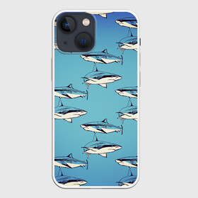 Чехол для iPhone 13 mini с принтом Акулы Паттерн в Санкт-Петербурге,  |  | shark | акулы | иллюстрация | морские жители | морские обитатели | паттерн | рисунок | рыбы