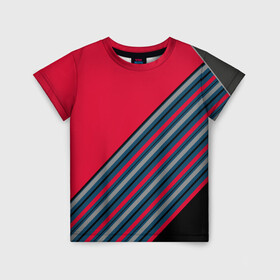 Детская футболка 3D с принтом Абстрактный асимметричный  в Санкт-Петербурге, 100% гипоаллергенный полиэфир | прямой крой, круглый вырез горловины, длина до линии бедер, чуть спущенное плечо, ткань немного тянется | Тематика изображения на принте: асимметричный | комбинированный | косые полосы | красный | красный и синий | креативный | модный | молодежный | мужской | синие полосы