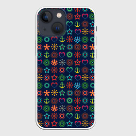Чехол для iPhone 13 mini с принтом Морской разноцветный узор в Санкт-Петербурге,  |  | абстрактный | детский | звезда | малышам | мальчиковый | модный | молодежный | море | синий | современный | якорь
