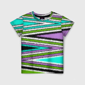 Детская футболка 3D с принтом Абстрактный асимметричный  в Санкт-Петербурге, 100% гипоаллергенный полиэфир | прямой крой, круглый вырез горловины, длина до линии бедер, чуть спущенное плечо, ткань немного тянется | асимметричный | бирюзовый молодежный | комбинированный | косые полосы | креативный | мужской | темный | фиолетовый | штрихи