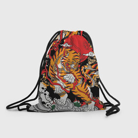 Рюкзак-мешок 3D с принтом Самурайский тигр в Санкт-Петербурге, 100% полиэстер | плотность ткани — 200 г/м2, размер — 35 х 45 см; лямки — толстые шнурки, застежка на шнуровке, без карманов и подкладки | воин | год тигра | закат | крупная кошка | полосы | тигр | тигриная лапа | хищник