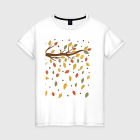 Женская футболка хлопок с принтом Листья в Санкт-Петербурге, 100% хлопок | прямой крой, круглый вырез горловины, длина до линии бедер, слегка спущенное плечо | время года | листья | осень | природа | рисунок