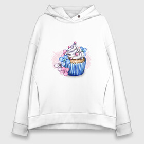 Женское худи Oversize хлопок с принтом Cupcake. Десерт с цветами в Санкт-Петербурге, френч-терри — 70% хлопок, 30% полиэстер. Мягкий теплый начес внутри —100% хлопок | боковые карманы, эластичные манжеты и нижняя кромка, капюшон на магнитной кнопке | cupcake | десерт | десерты | капкейк | кекс | кондитерка | кондитерский | сладкое | сладости | цветочки | цветы