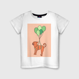 Детская футболка хлопок с принтом собака в Санкт-Петербурге, 100% хлопок | круглый вырез горловины, полуприлегающий силуэт, длина до линии бедер | dog | воздушные шарики | летающая собака | полет | собака