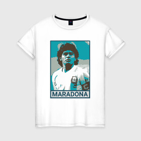 Женская футболка хлопок с принтом Maradona в Санкт-Петербурге, 100% хлопок | прямой крой, круглый вырез горловины, длина до линии бедер, слегка спущенное плечо | argentina | diego | football | maradona | messi | аргентина | гол | диего | игрок | марадона | месси | мяч | рука бога | спорт | футбол | футболист | чемпион