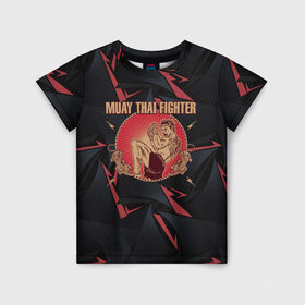 Детская футболка 3D с принтом MUAY THAI FIGHTER в Санкт-Петербурге, 100% гипоаллергенный полиэфир | прямой крой, круглый вырез горловины, длина до линии бедер, чуть спущенное плечо, ткань немного тянется | fighter | muay thai | боец | драки | карате | муай тай | мутай