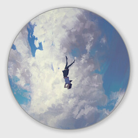 Коврик для мышки круглый с принтом Летящая девушка в Санкт-Петербурге, резина и полиэстер | круглая форма, изображение наносится на всю лицевую часть | fly | girl | девушка | небо | облака | полёт