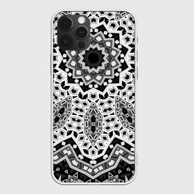 Чехол для iPhone 12 Pro с принтом Черно-белый орнамент  в Санкт-Петербурге, силикон | область печати: задняя сторона чехла, без боковых панелей | калейдоскоп | круглый орнамент | орнамент | серый | серый и черный | современный | черно белый