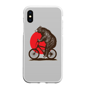 Чехол для iPhone XS Max матовый с принтом Медведь на велосиеде в Санкт-Петербурге, Силикон | Область печати: задняя сторона чехла, без боковых панелей | вело | велосипед | медведь | солнце | спорт | япония