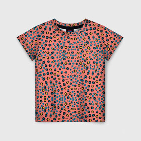 Детская футболка 3D с принтом Леопардовый принт на розовом в Санкт-Петербурге, 100% гипоаллергенный полиэфир | прямой крой, круглый вырез горловины, длина до линии бедер, чуть спущенное плечо, ткань немного тянется | абстракция | африканский | леопардовые пятна | леопардовый принт | розовый | сафари