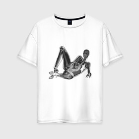 Женская футболка хлопок Oversize с принтом X-ray of a cool girl в Санкт-Петербурге, 100% хлопок | свободный крой, круглый ворот, спущенный рукав, длина до линии бедер
 | bones | girl | holiday | hype | pose | sandals | skull | x ray | босоножки | кости | праздник | рентген | хайп | череп