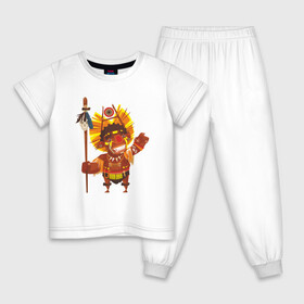Детская пижама хлопок с принтом Вождь краснокожих в Санкт-Петербурге, 100% хлопок |  брюки и футболка прямого кроя, без карманов, на брюках мягкая резинка на поясе и по низу штанин
 | Тематика изображения на принте: америка | вождь | вождь племени | индеец | копье | костюм индейца | племя