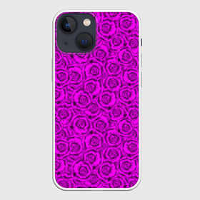 Чехол для iPhone 13 mini с принтом Яркий цветочный неоновый узор в Санкт-Петербурге,  |  | детский | женский | малиновый | неоновый узор | розы | ярко розовый