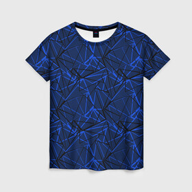 Женская футболка 3D с принтом Черно-синий геометрический   в Санкт-Петербурге, 100% полиэфир ( синтетическое хлопкоподобное полотно) | прямой крой, круглый вырез горловины, длина до линии бедер | абстрактный | геометрические фигуры | геометрический | модный | молодежный | полосы | синий | синий и черный