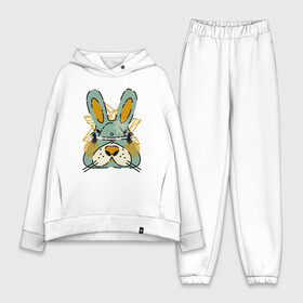 Женский костюм хлопок Oversize с принтом Безумный кролик в Санкт-Петербурге,  |  | rabbit | безумие | животное | заяц | зверь | крол | кролик | трус