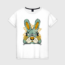 Женская футболка хлопок с принтом Безумный кролик в Санкт-Петербурге, 100% хлопок | прямой крой, круглый вырез горловины, длина до линии бедер, слегка спущенное плечо | rabbit | безумие | животное | заяц | зверь | крол | кролик | трус
