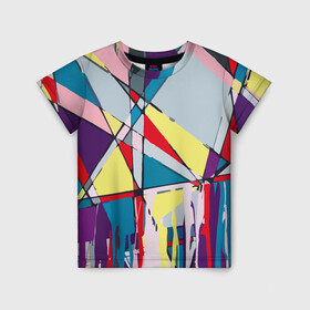 Детская футболка 3D с принтом Cubisme в Санкт-Петербурге, 100% гипоаллергенный полиэфир | прямой крой, круглый вырез горловины, длина до линии бедер, чуть спущенное плечо, ткань немного тянется | графика. линия | картина | краска | кубизм