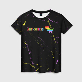 Женская футболка 3D с принтом Pop It Anti Stress - Dinosaur - Grunge в Санкт-Петербурге, 100% полиэфир ( синтетическое хлопкоподобное полотно) | прямой крой, круглый вырез горловины, длина до линии бедер | 2021 | anti | dimple | dinosaur | fidget | pop it | pop it anti stress | popit | simple | simpledimple | stress | trend | trends | анти | гранж | димпл | поп ит | симпл | стресс | тренд | тренды | фиджет