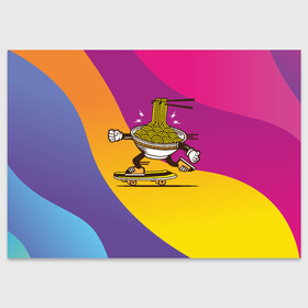 Поздравительная открытка с принтом Лапша на скейте в Санкт-Петербурге, 100% бумага | плотность бумаги 280 г/м2, матовая, на обратной стороне линовка и место для марки
 | вермишель | лапша | макароны | паста | скейт | спорт