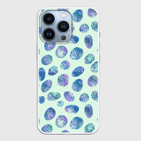 Чехол для iPhone 13 Pro с принтом Драгоценные синие камни в Санкт-Петербурге,  |  | Тематика изображения на принте: абстракция | драгоценные камни | зеленый | нежный принт | синий | сияние | фиолетовый | цвет