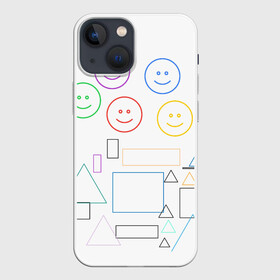 Чехол для iPhone 13 mini с принтом фигуры в Санкт-Петербурге,  |  | forms | rainbow | smiles | squares | triangles | квадраты | радуга | смайлы | треугольники | улыбки
emoticons | фигуры