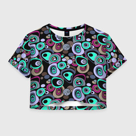Женская футболка Crop-top 3D с принтом Абстрактный узор ретро  в Санкт-Петербурге, 100% полиэстер | круглая горловина, длина футболки до линии талии, рукава с отворотами | абстрактный | бирюзовый | в горох | детский | коричневый | модный | молодежный | черный