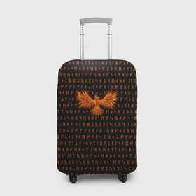 Чехол для чемодана 3D с принтом Феникс в Санкт-Петербурге, 86% полиэфир, 14% спандекс | двустороннее нанесение принта, прорези для ручек и колес | огонь | пламя | птица | руны | феникс
