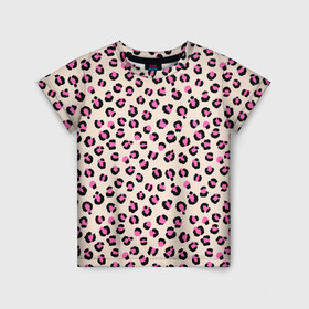 Детская футболка 3D с принтом Леопардовый принт розовый в Санкт-Петербурге, 100% гипоаллергенный полиэфир | прямой крой, круглый вырез горловины, длина до линии бедер, чуть спущенное плечо, ткань немного тянется | бежевый | леопард | леопардовый принт | молочный цвет | пятнистый | розовый