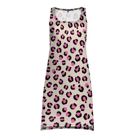 Платье-майка 3D с принтом Леопардовый принт розовый в Санкт-Петербурге, 100% полиэстер | полуприлегающий силуэт, широкие бретели, круглый вырез горловины, удлиненный подол сзади. | бежевый | леопард | леопардовый принт | молочный цвет | пятнистый | розовый