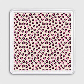 Магнит 55*55 с принтом Леопардовый принт розовый в Санкт-Петербурге, Пластик | Размер: 65*65 мм; Размер печати: 55*55 мм | бежевый | леопард | леопардовый принт | молочный цвет | пятнистый | розовый