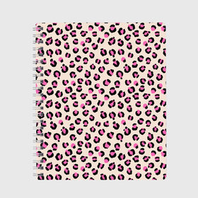 Тетрадь с принтом Леопардовый принт розовый в Санкт-Петербурге, 100% бумага | 48 листов, плотность листов — 60 г/м2, плотность картонной обложки — 250 г/м2. Листы скреплены сбоку удобной пружинной спиралью. Уголки страниц и обложки скругленные. Цвет линий — светло-серый
 | Тематика изображения на принте: бежевый | леопард | леопардовый принт | молочный цвет | пятнистый | розовый