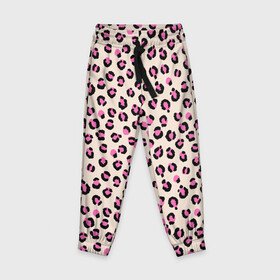 Детские брюки 3D с принтом Леопардовый принт розовый в Санкт-Петербурге, 100% полиэстер | манжеты по низу, эластичный пояс регулируется шнурком, по бокам два кармана без застежек, внутренняя часть кармана из мелкой сетки | бежевый | леопард | леопардовый принт | молочный цвет | пятнистый | розовый